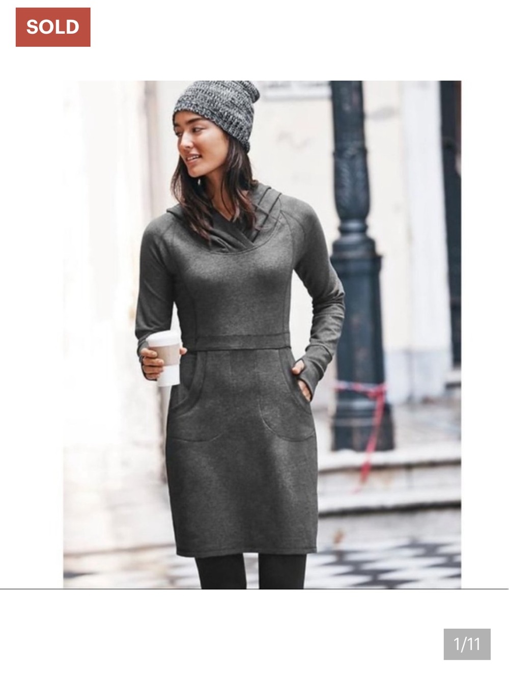 Athleta Charcoal Gray Cooldown Hoodie Long Sleeve Sweater Dress